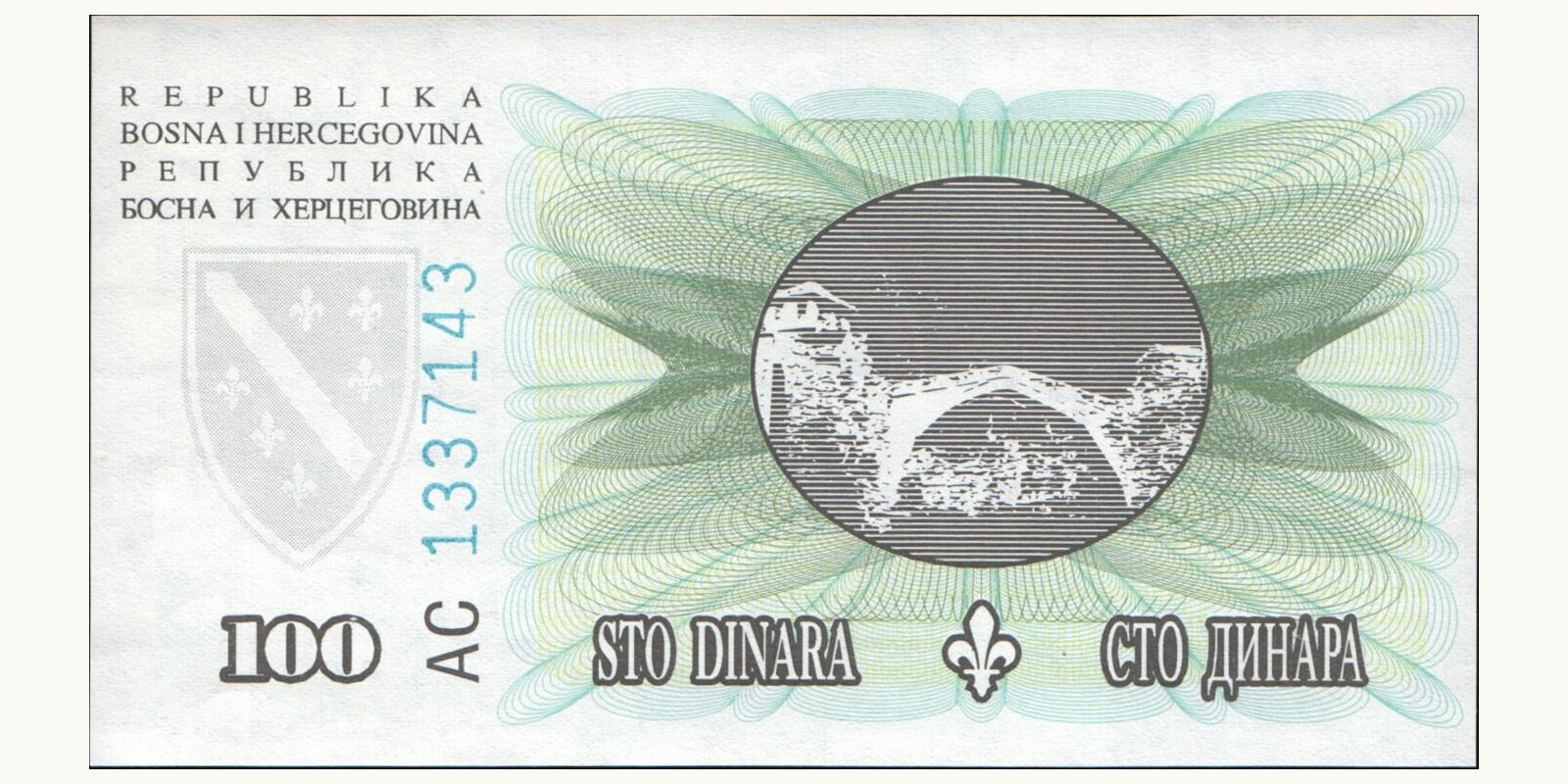 100 dinars Босния и Герцеговина 1994 — Оборотная сторона