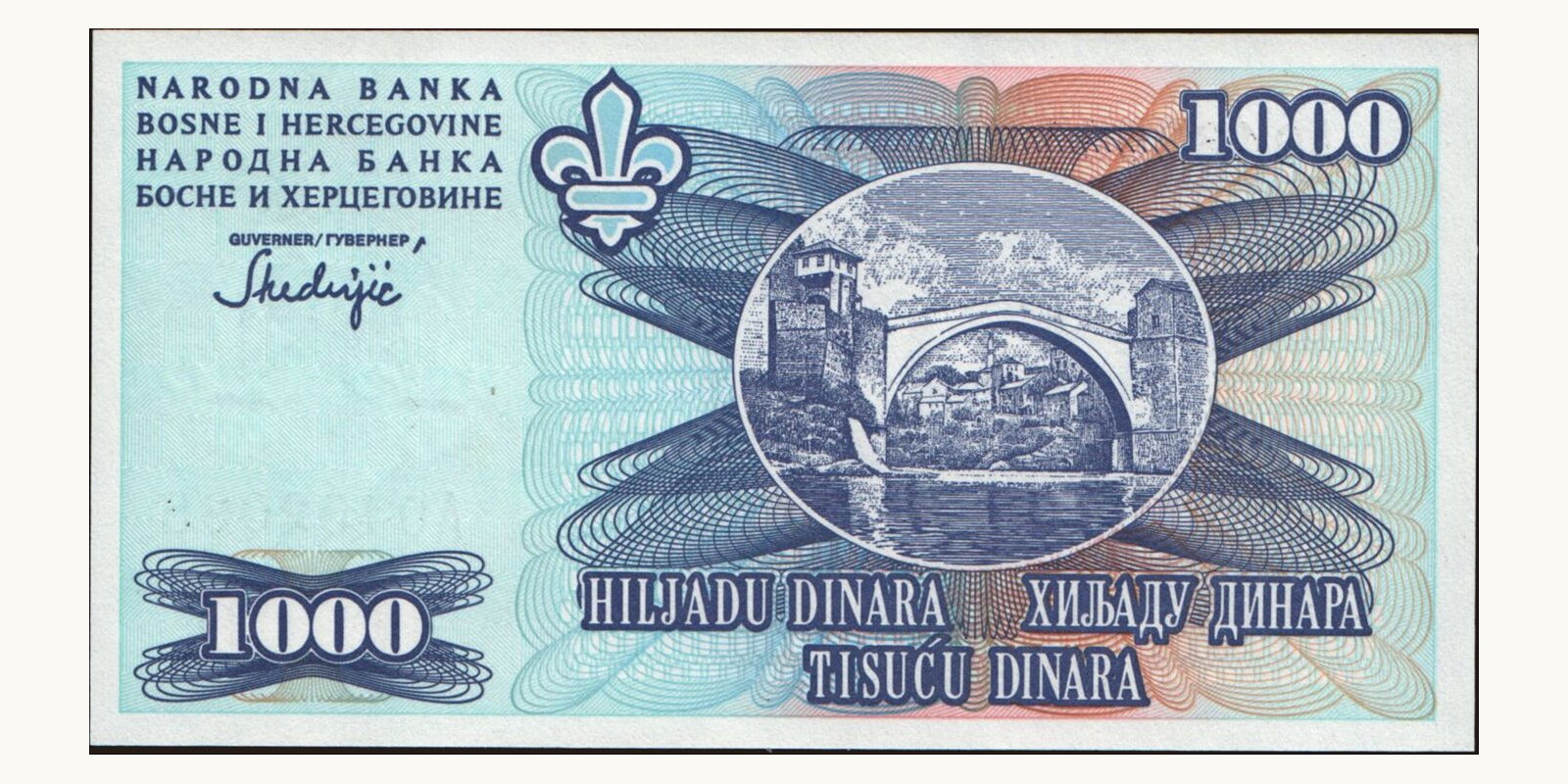 1000 dinars Bosnia and Herzegovina 1995 — Back side