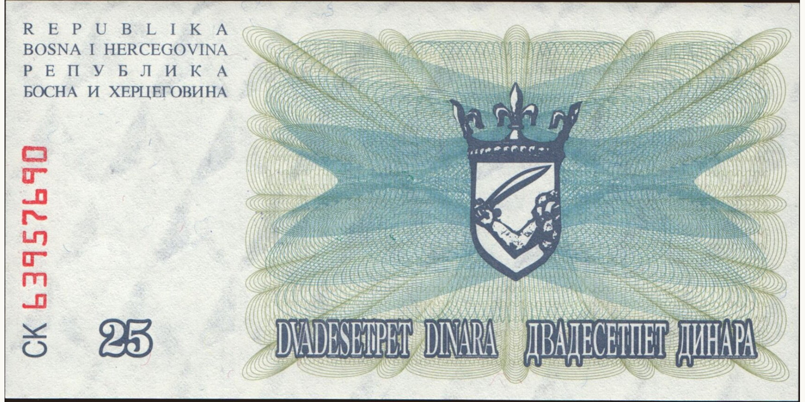 25000 dinars Босния и Герцеговина 1993 — Оборотная сторона