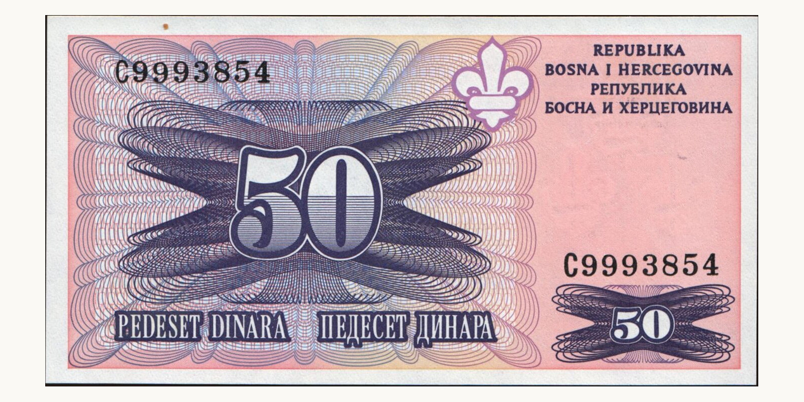 50 dinars Босния и Герцеговина 1995 — Лицевая сторона