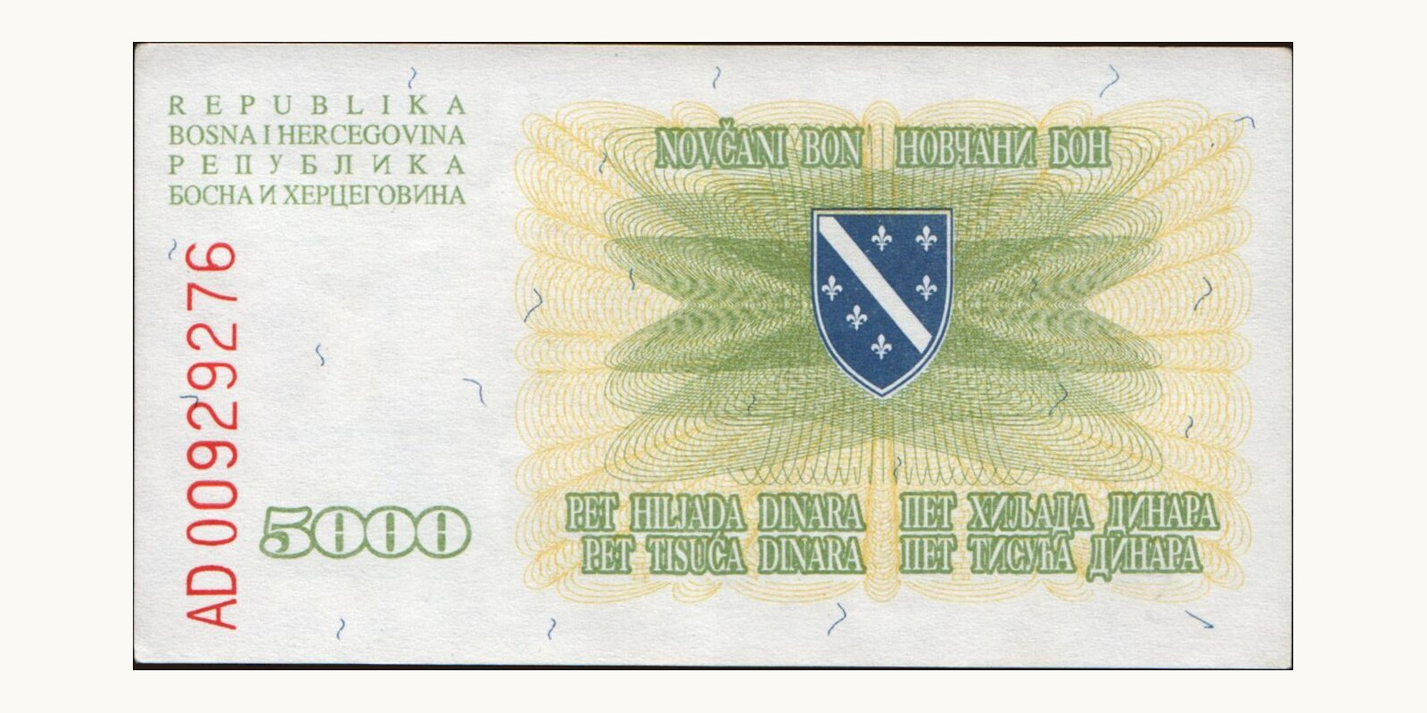 5000 dinars Босния и Герцеговина 1993 — Оборотная сторона