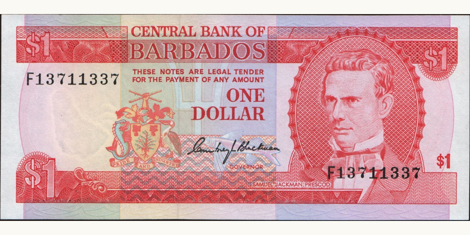 1 dollars Барбадос 1973 — Лицевая сторона