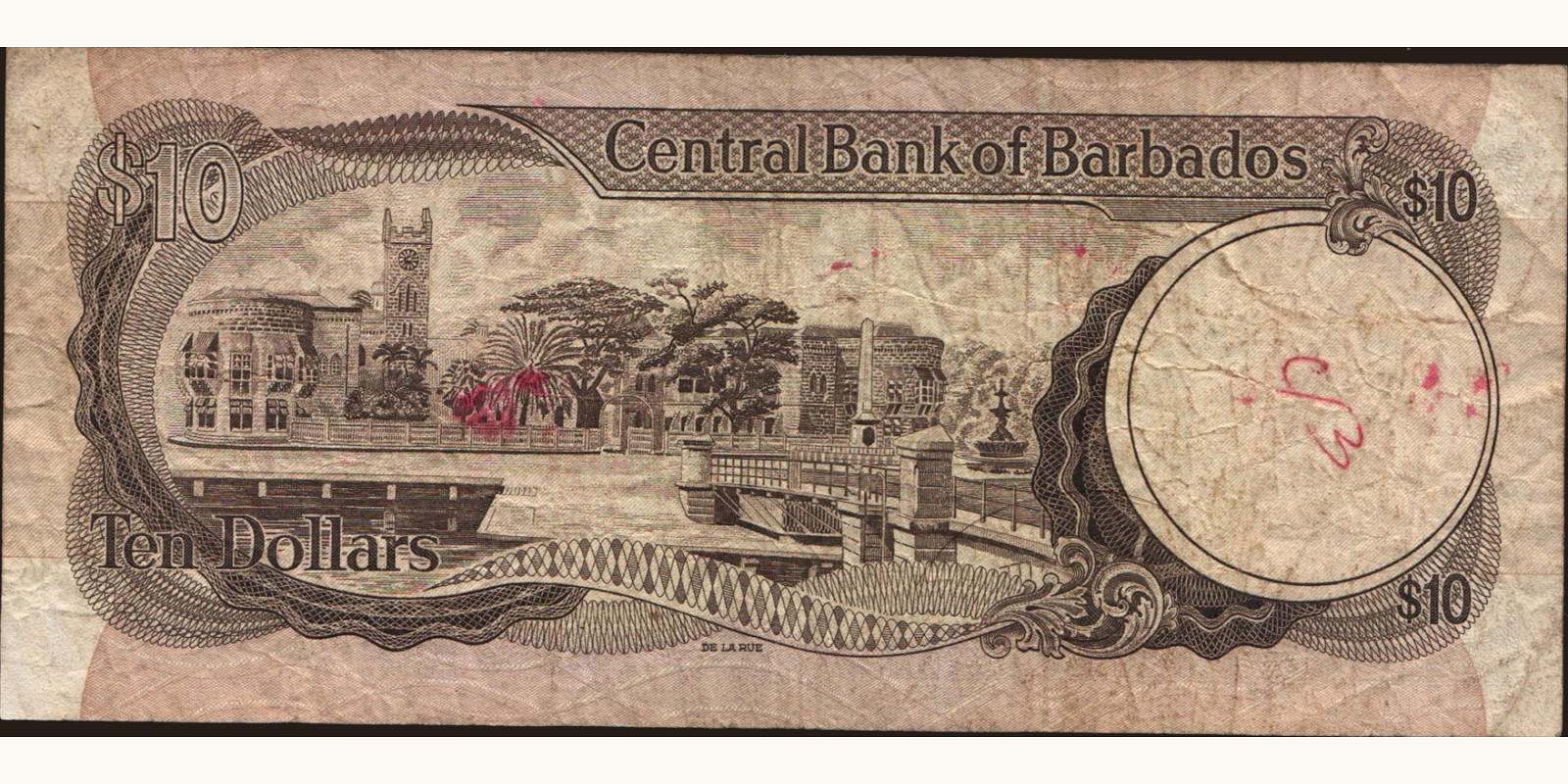 10 dollars Barbados 1986 — Back side
