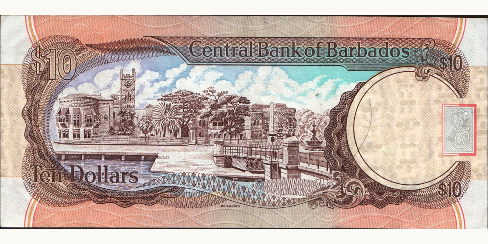 10 dollars Барбадос 1995 — Оборотная сторона