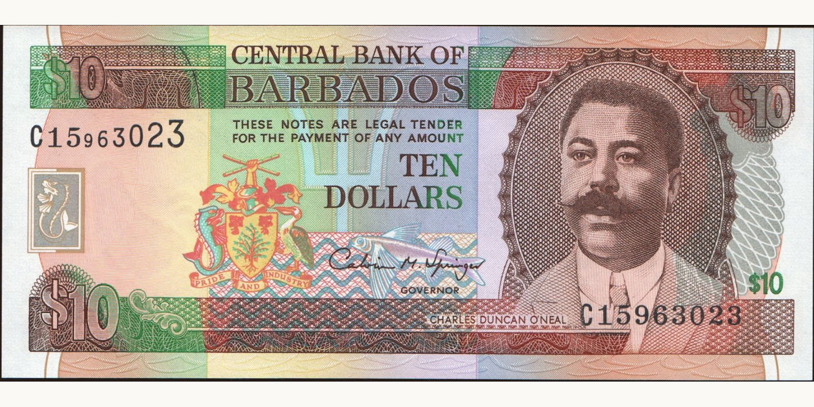 10 dollars Барбадос 2000 — Лицевая сторона