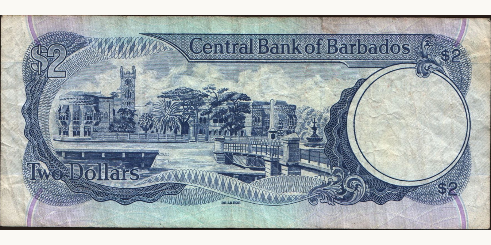 2 dollars Барбадос 1993 — Оборотная сторона