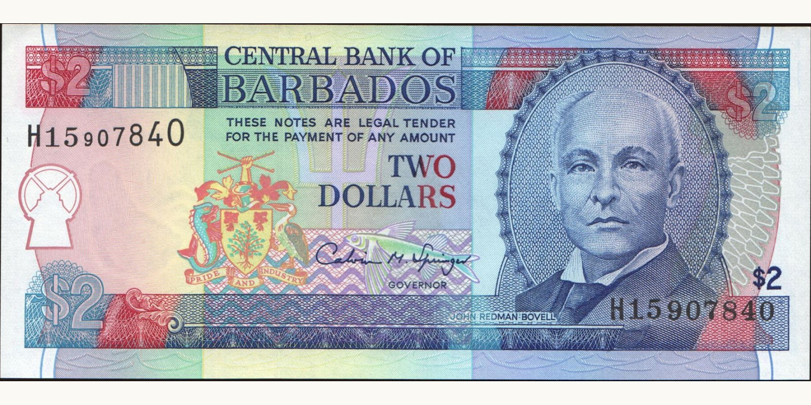 2 dollars Барбадос 1995 — Лицевая сторона