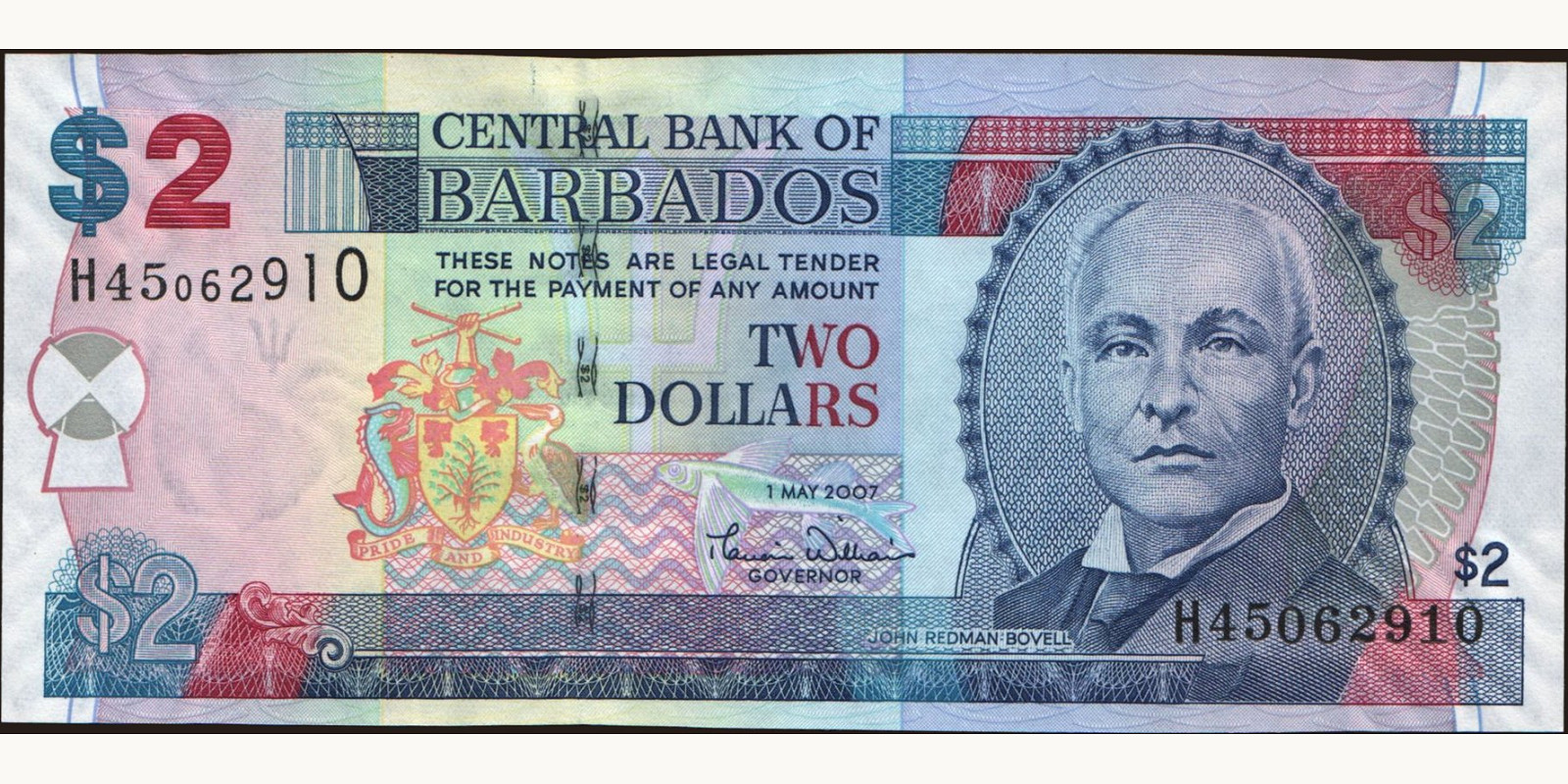 2 dollars Barbados 2007 — Front side