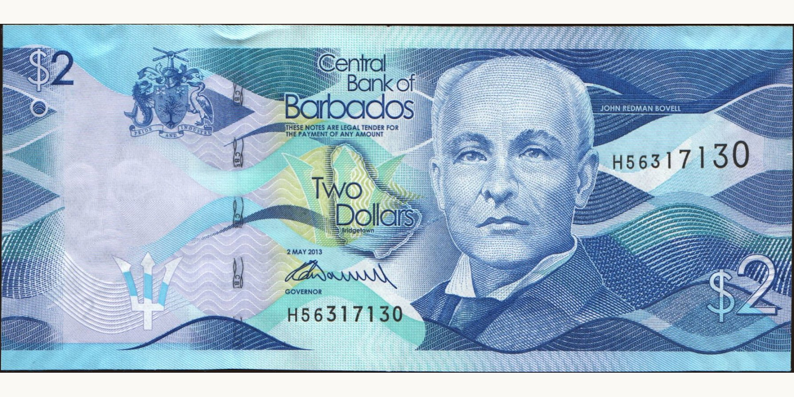 2 dollars Барбадос 2013 — Лицевая сторона