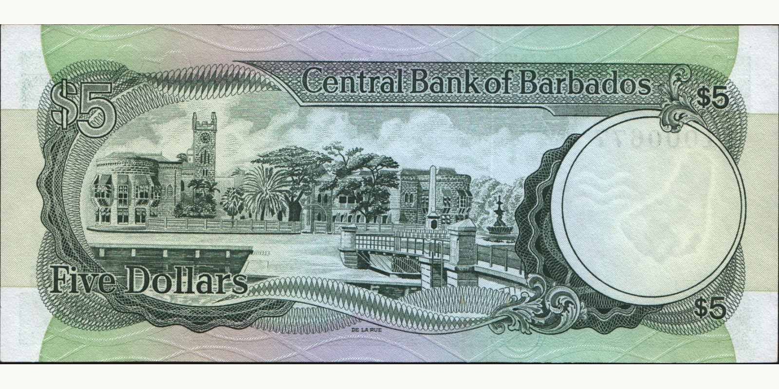 5 dollars Barbados 1973 — Back side