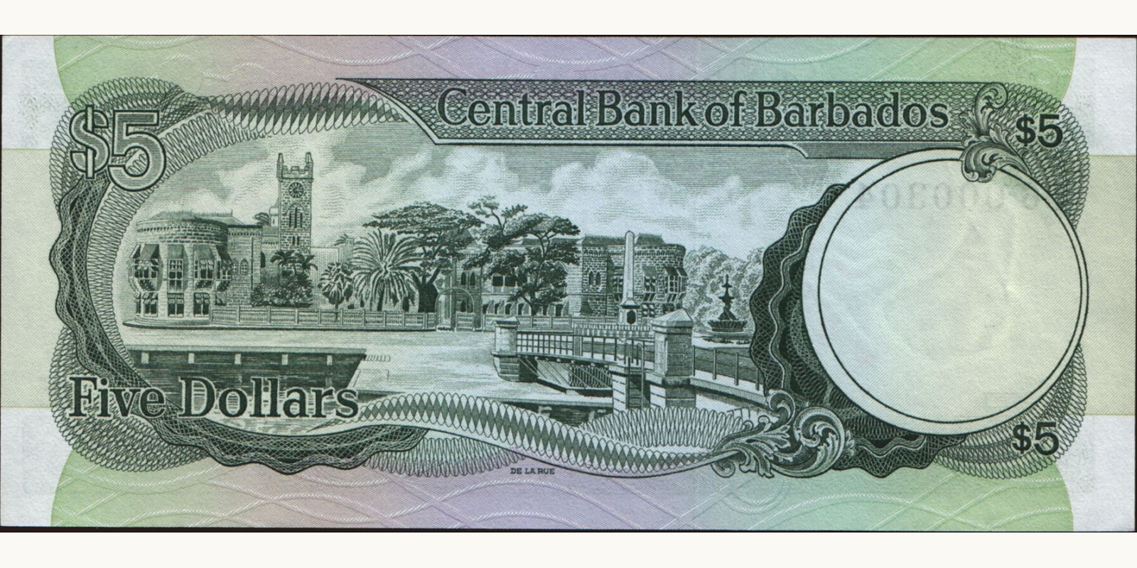 5 dollars Barbados 1975 — Back side