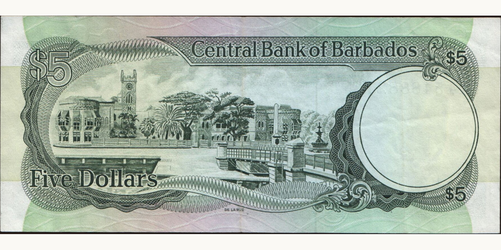 5 dollars Барбадос 1986 — Оборотная сторона