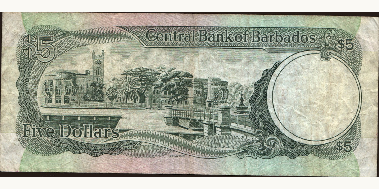 5 dollars Барбадос 1993 — Оборотная сторона