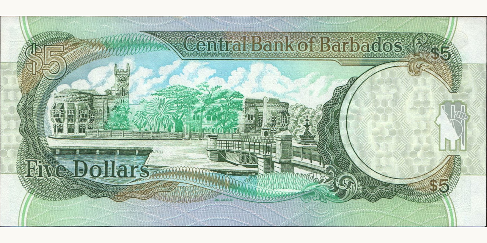 5 dollars Барбадос 1999 — Оборотная сторона