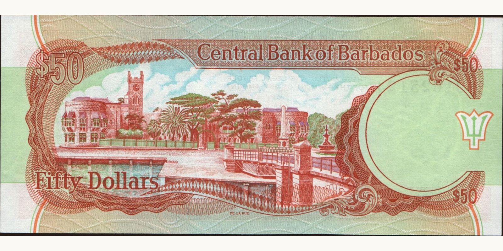 50 dollars Барбадос 1989 — Оборотная сторона