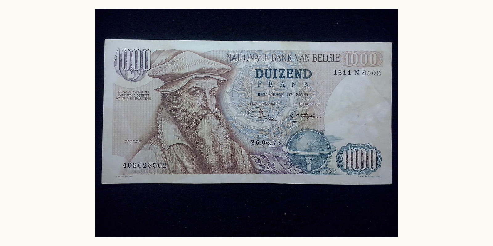 1000 franc Belgium 1961 — Front side