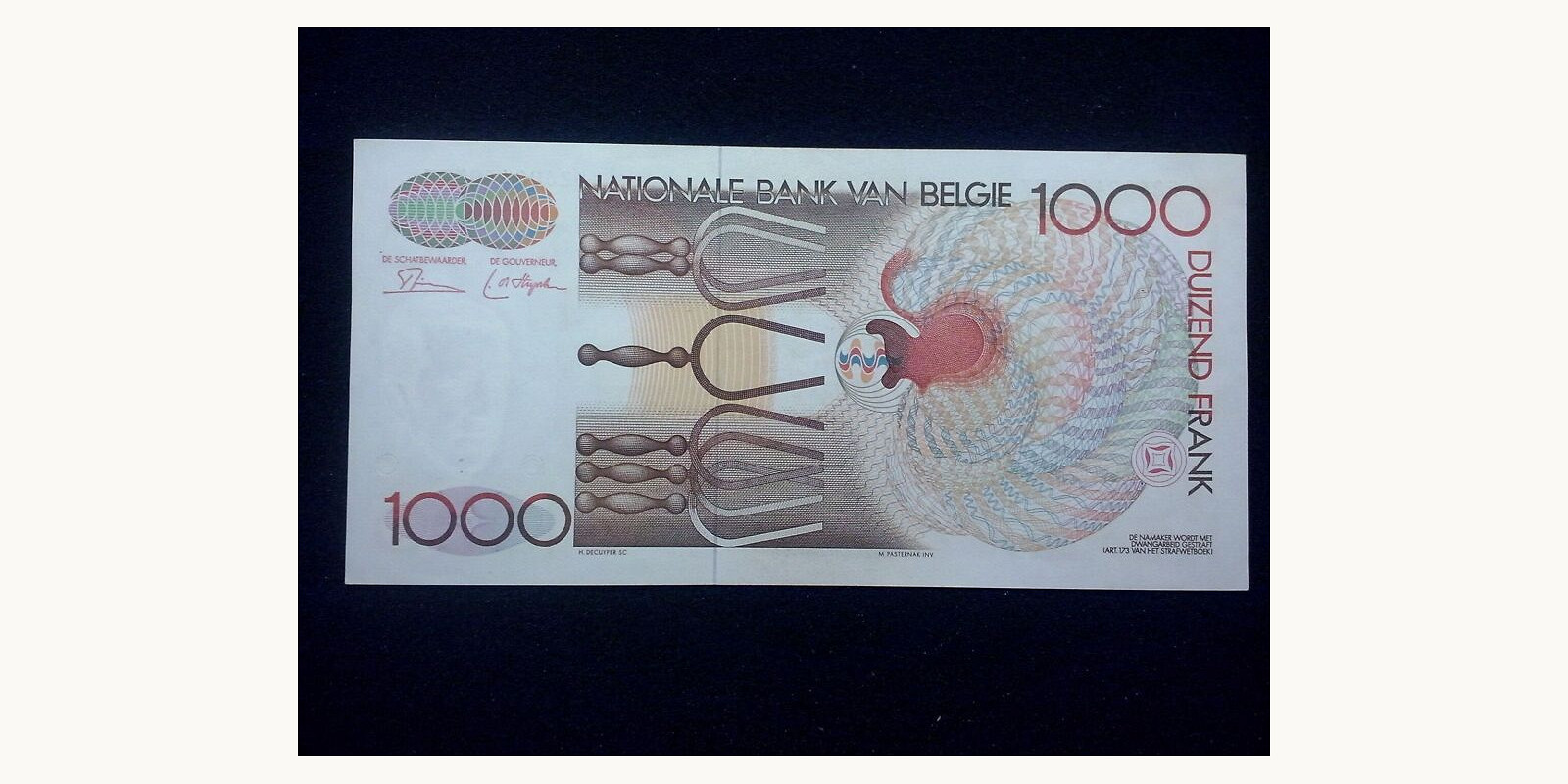 1000 franc Бельгия 1980 — Оборотная сторона