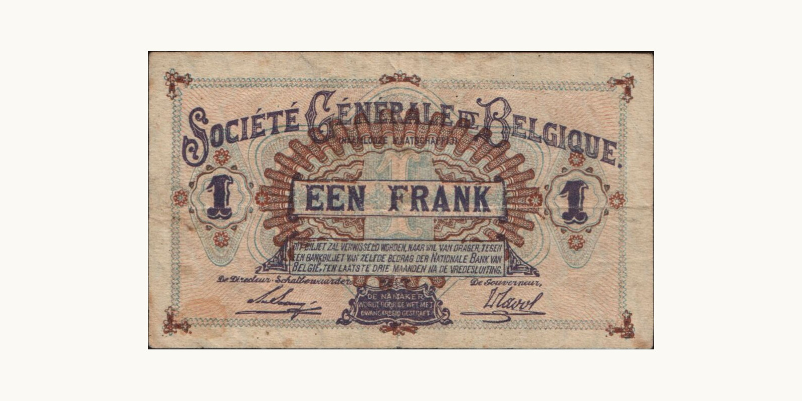 1 franc Бельгия 1916 — Оборотная сторона