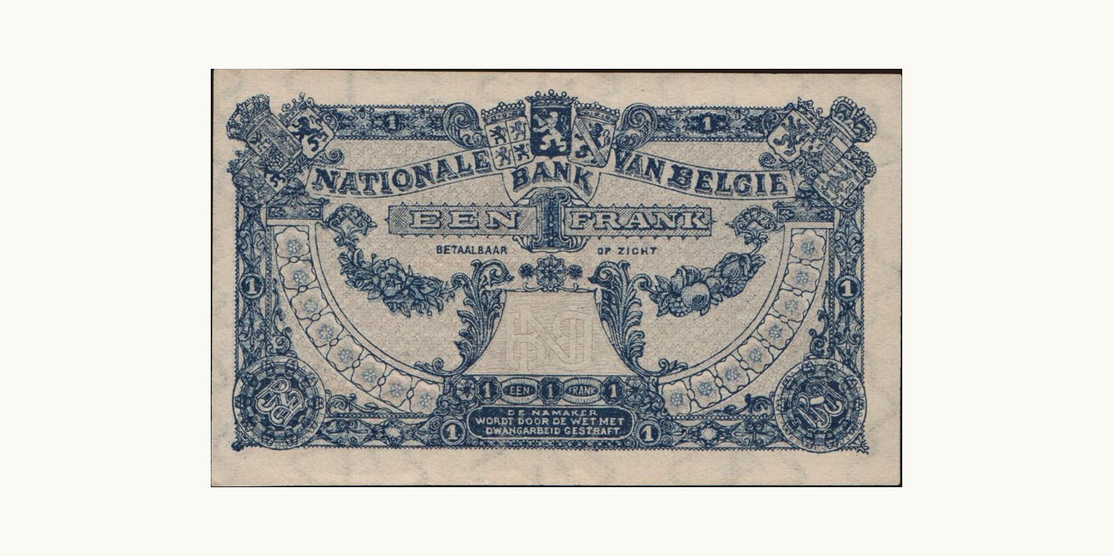 1 franc Бельгия 1920 — Оборотная сторона