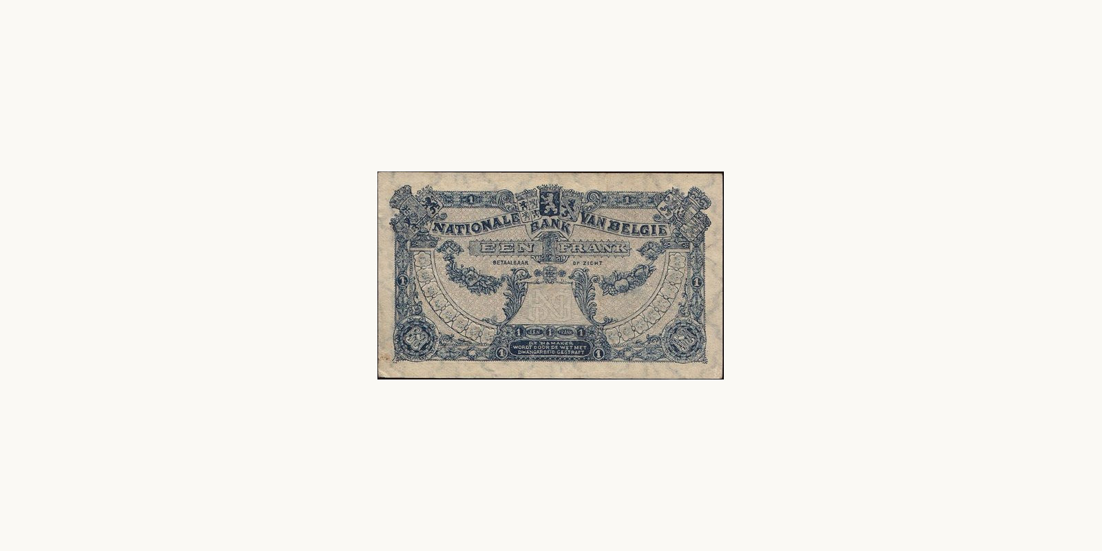 1 franc Belgium 1922 — Back side
