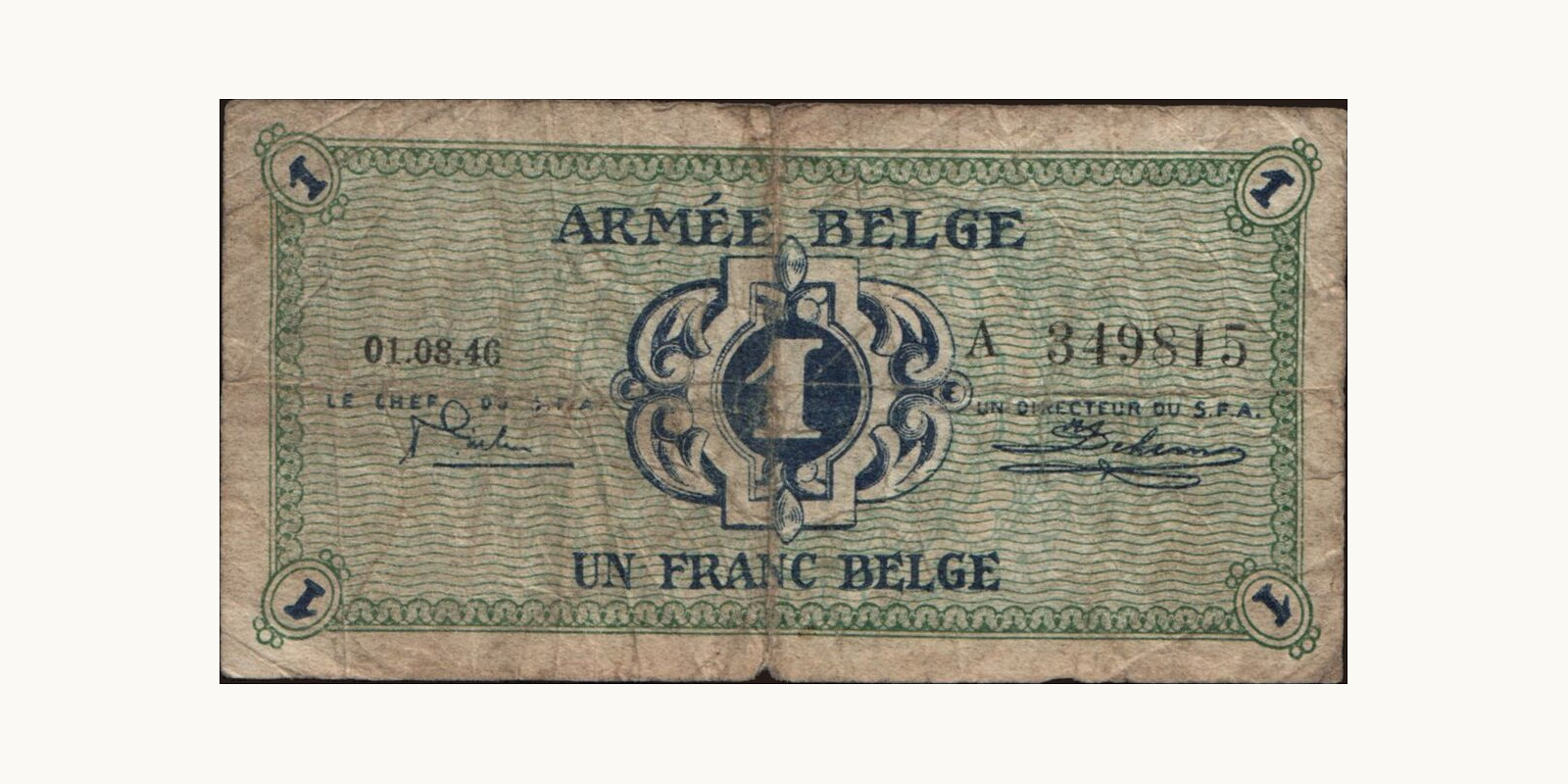 1 franc Бельгия 1946 — Лицевая сторона