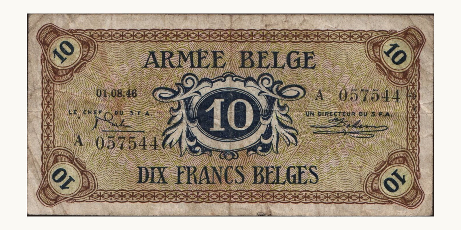 10 franc Belgium 1946 — Front side