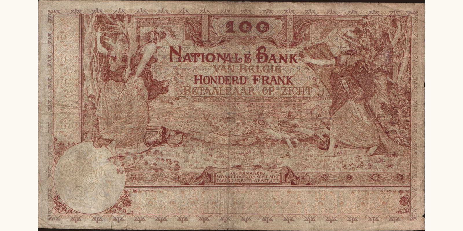 100 franc Бельгия 1913 — Оборотная сторона