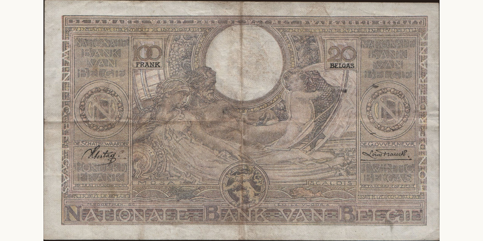 100 franc Бельгия 1936 — Оборотная сторона