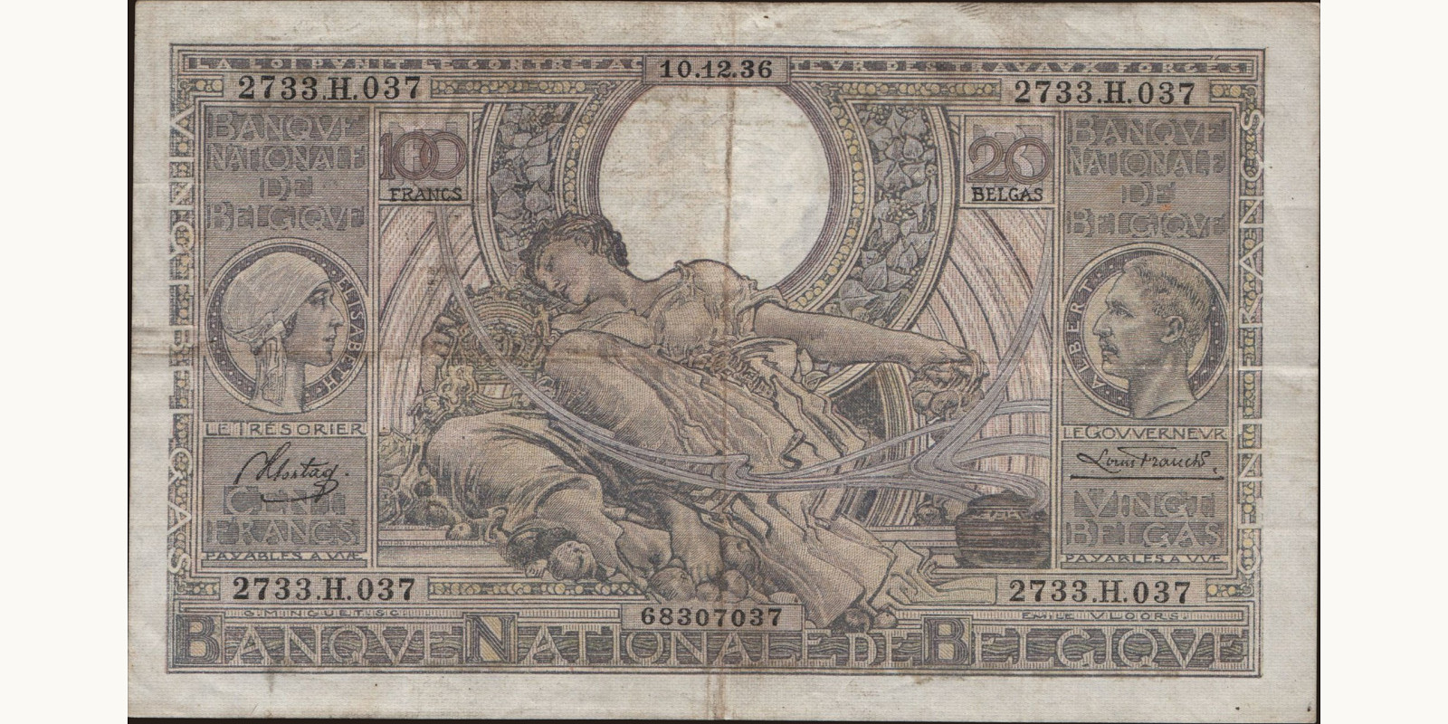 100 franc Бельгия 1936 — Лицевая сторона