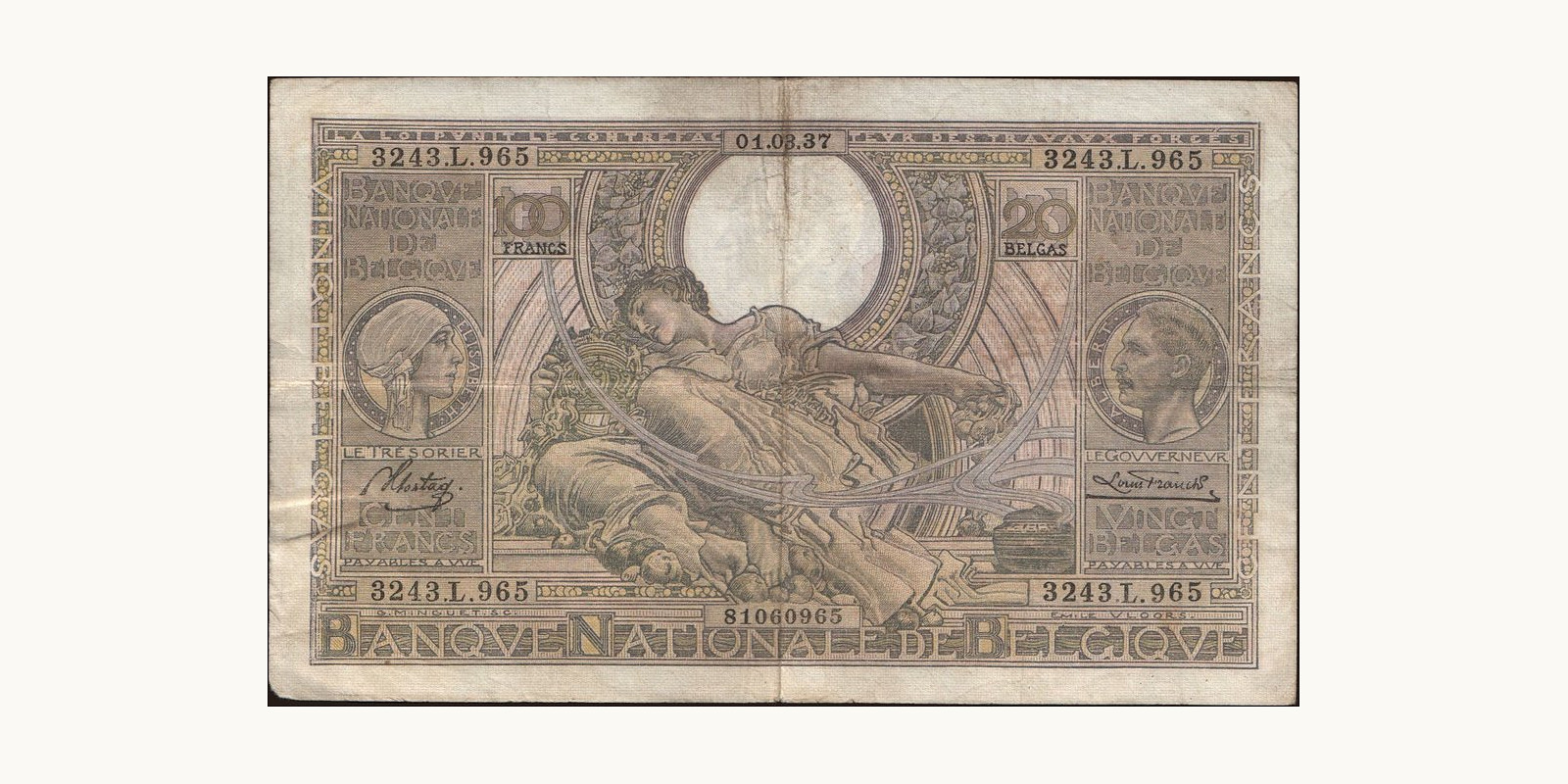 100 franc Belgium 1937 — Front side