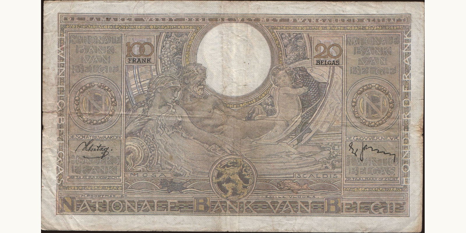 100 franc Бельгия 1938 — Оборотная сторона