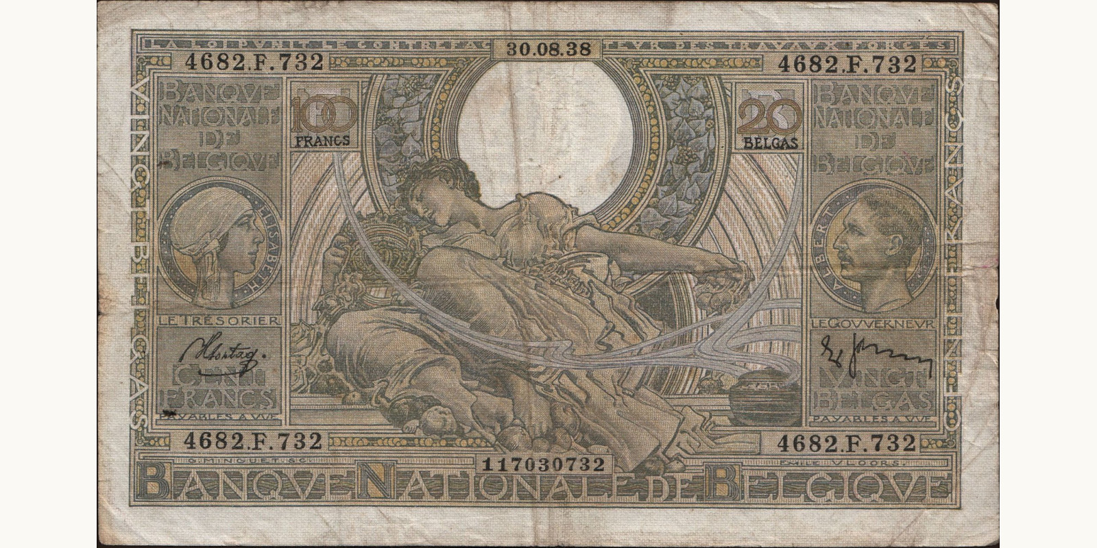 100 franc Бельгия 1938 — Лицевая сторона