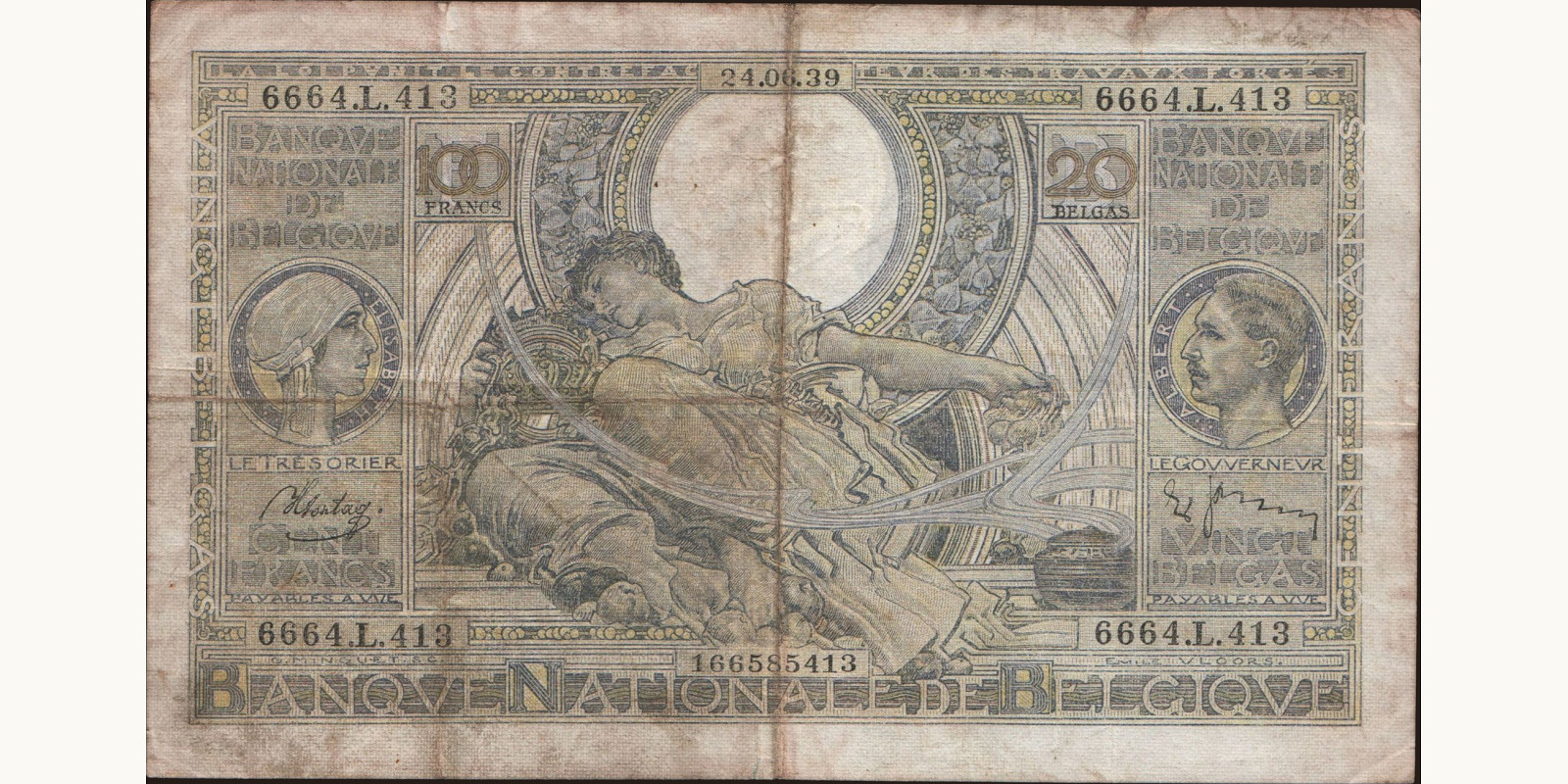 100 franc Belgium 1939 — Front side