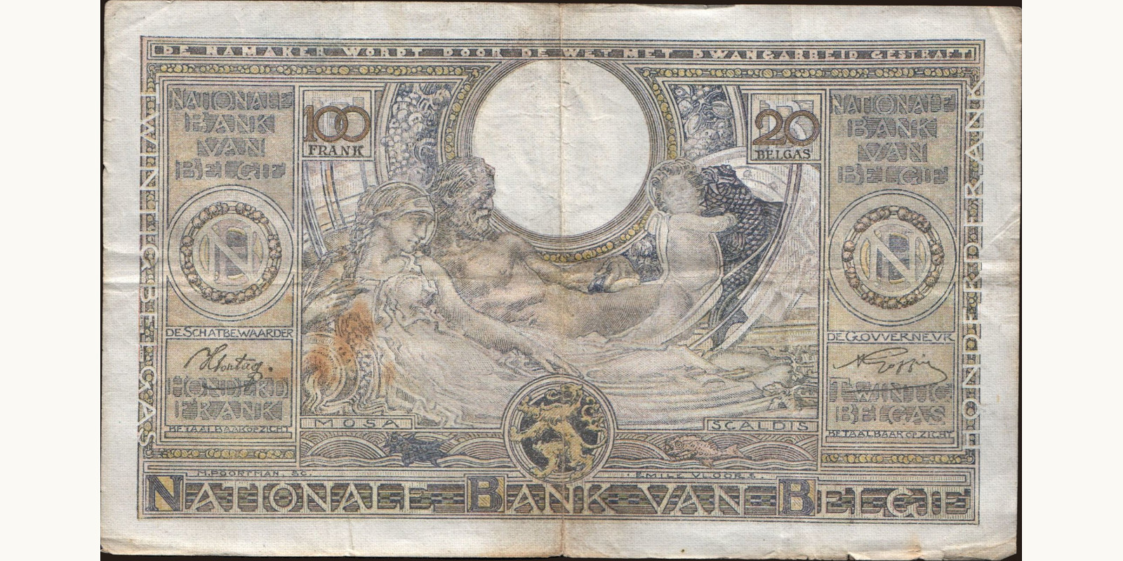 100 franc Бельгия 1941 — Оборотная сторона