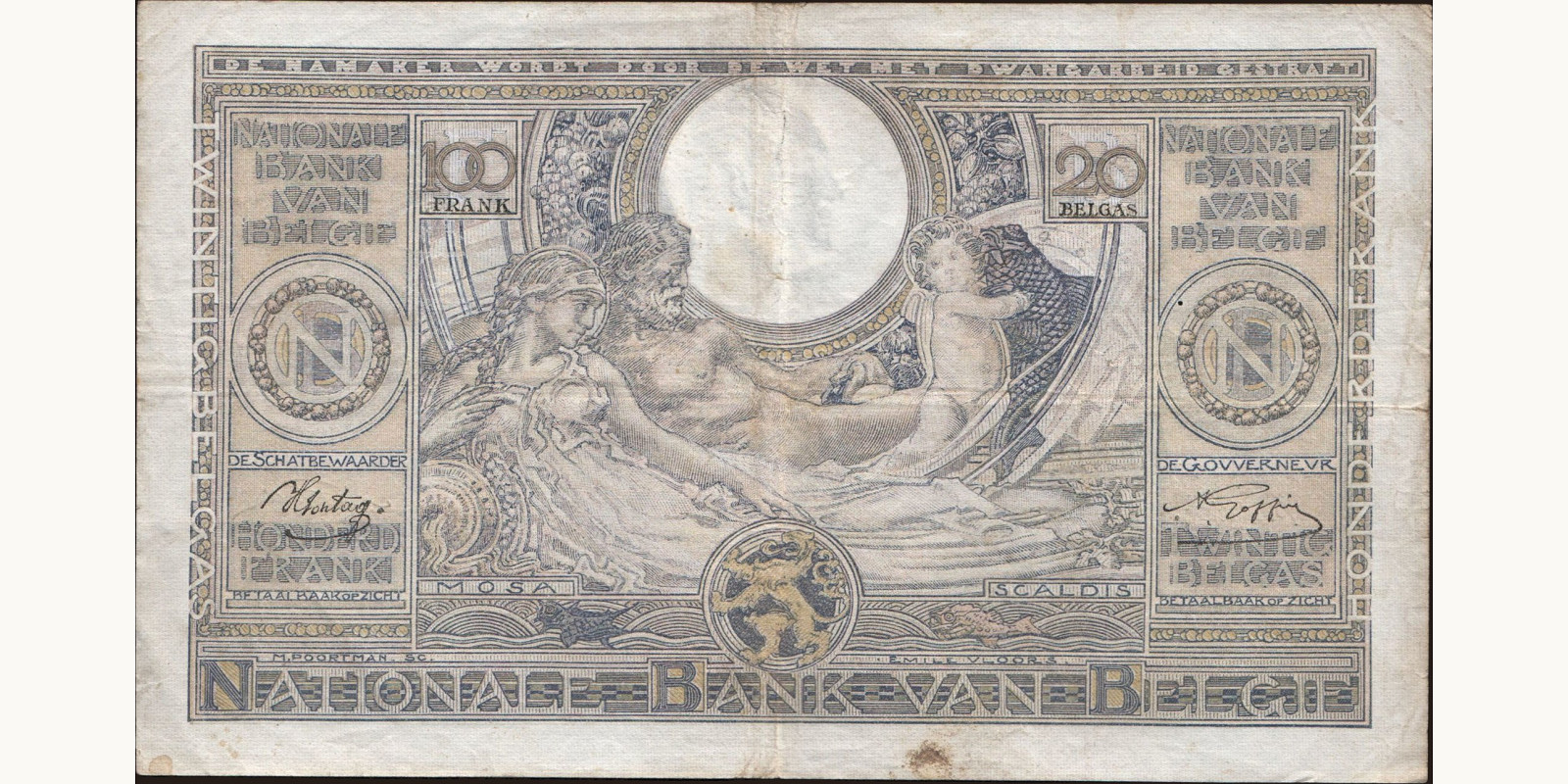 100 franc Бельгия 1942 — Оборотная сторона