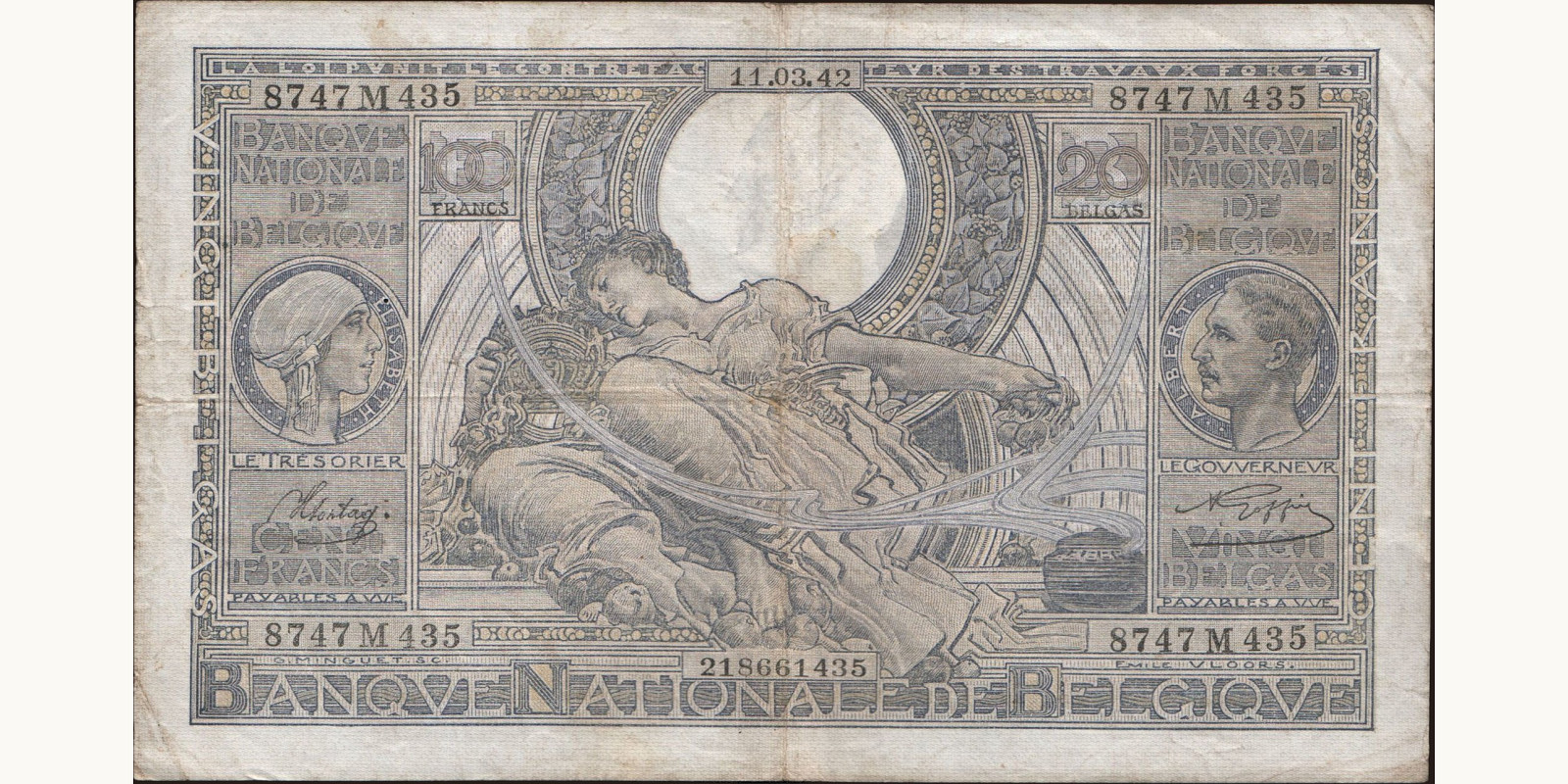 100 franc Бельгия 1942 — Лицевая сторона