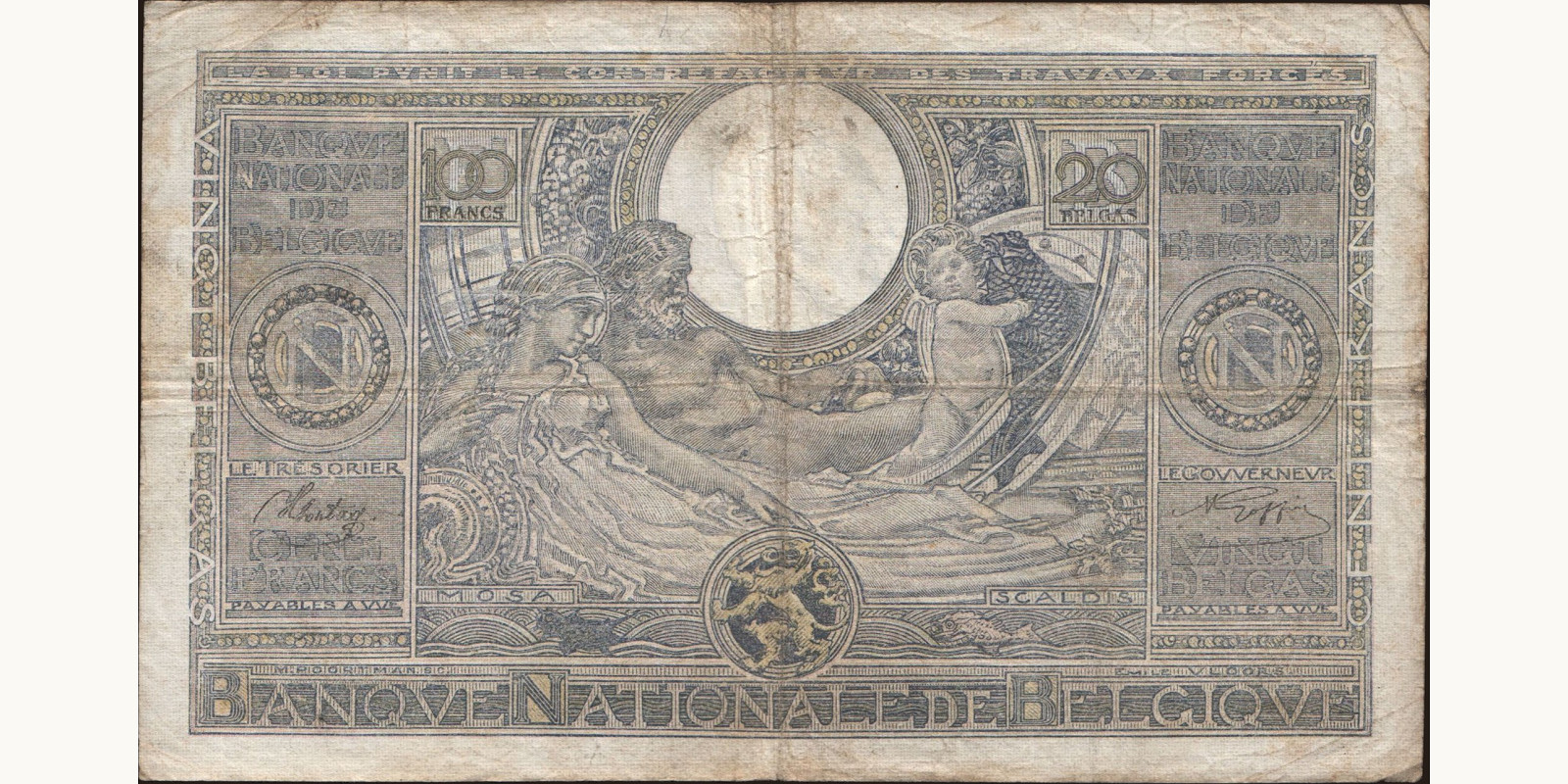 100 franc Belgium 1943 — Back side