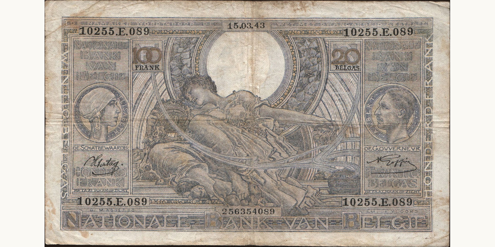 100 franc Belgium 1943 — Front side