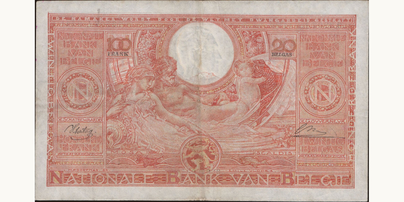 100 franc Belgium 1944 — Back side