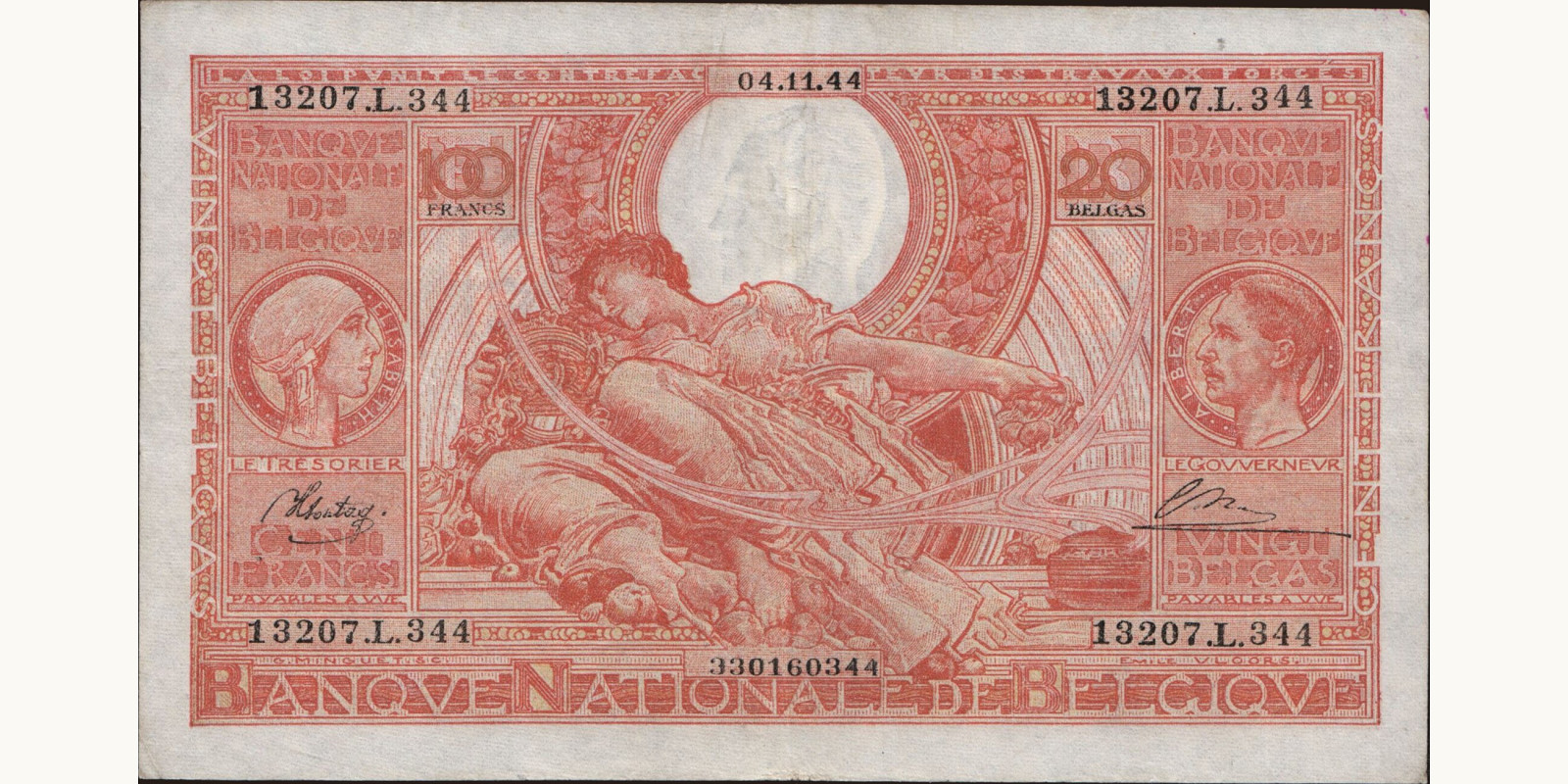 100 franc Belgium 1944 — Front side