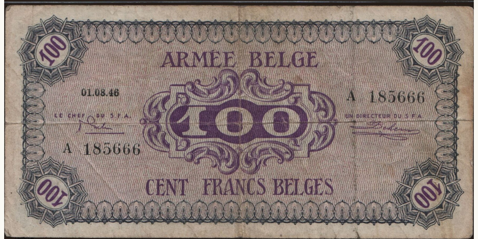 100 franc Бельгия 1946 — Лицевая сторона