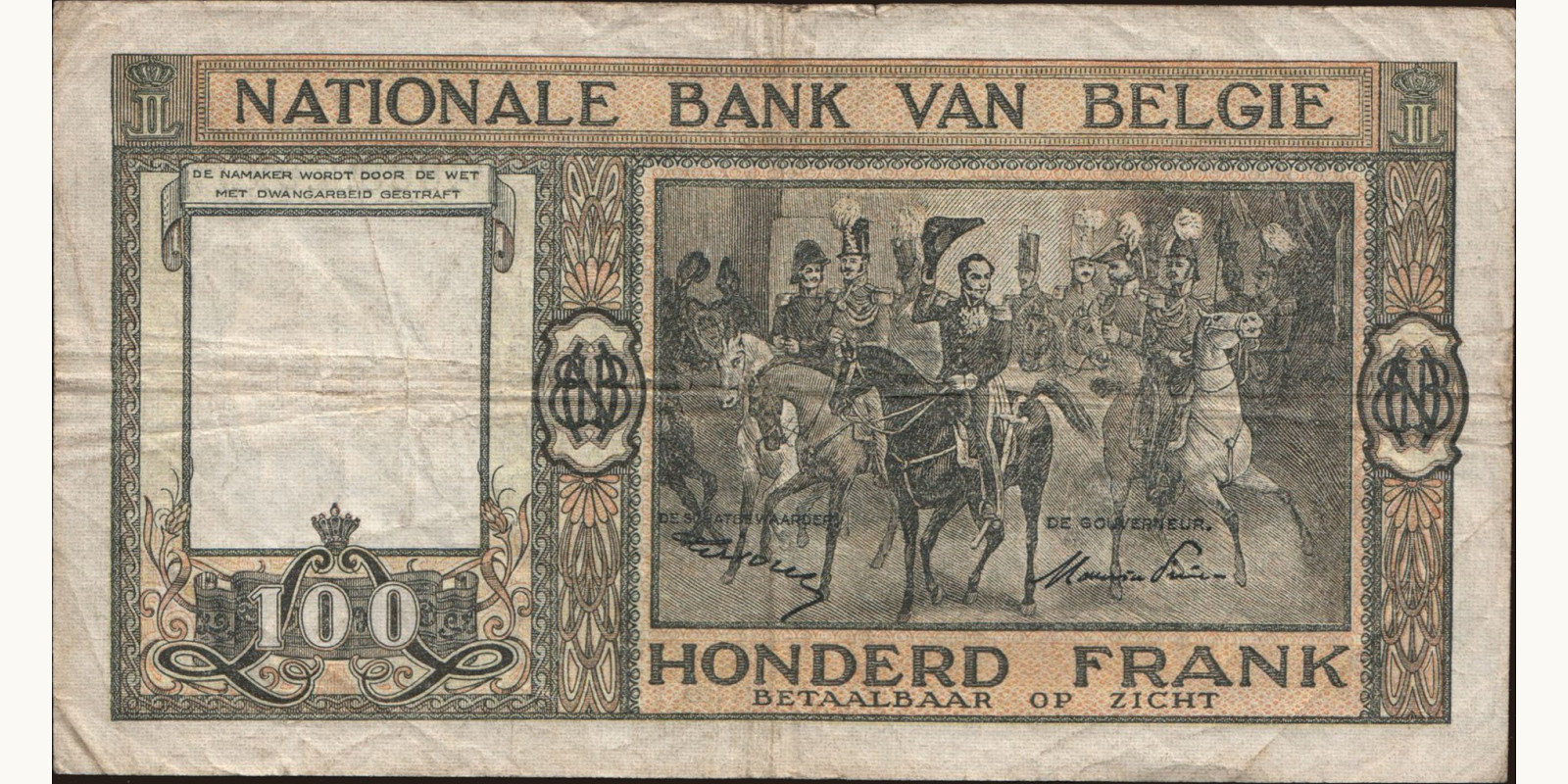 100 franc Бельгия 1947 — Оборотная сторона