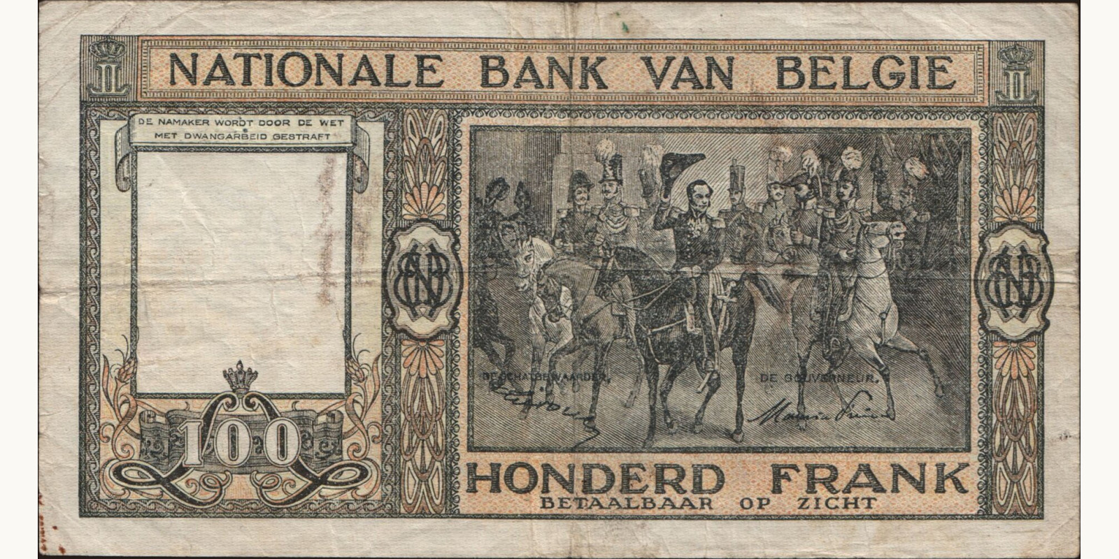 100 franc Бельгия 1950 — Оборотная сторона