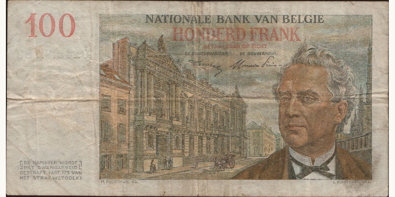 100 franc Бельгия 1952 — Оборотная сторона