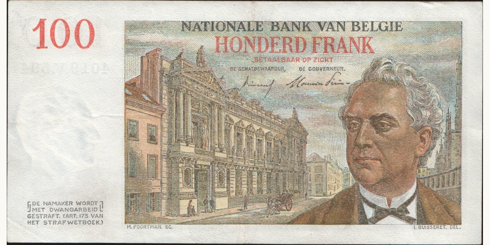 100 franc Belgium 1953 — Back side