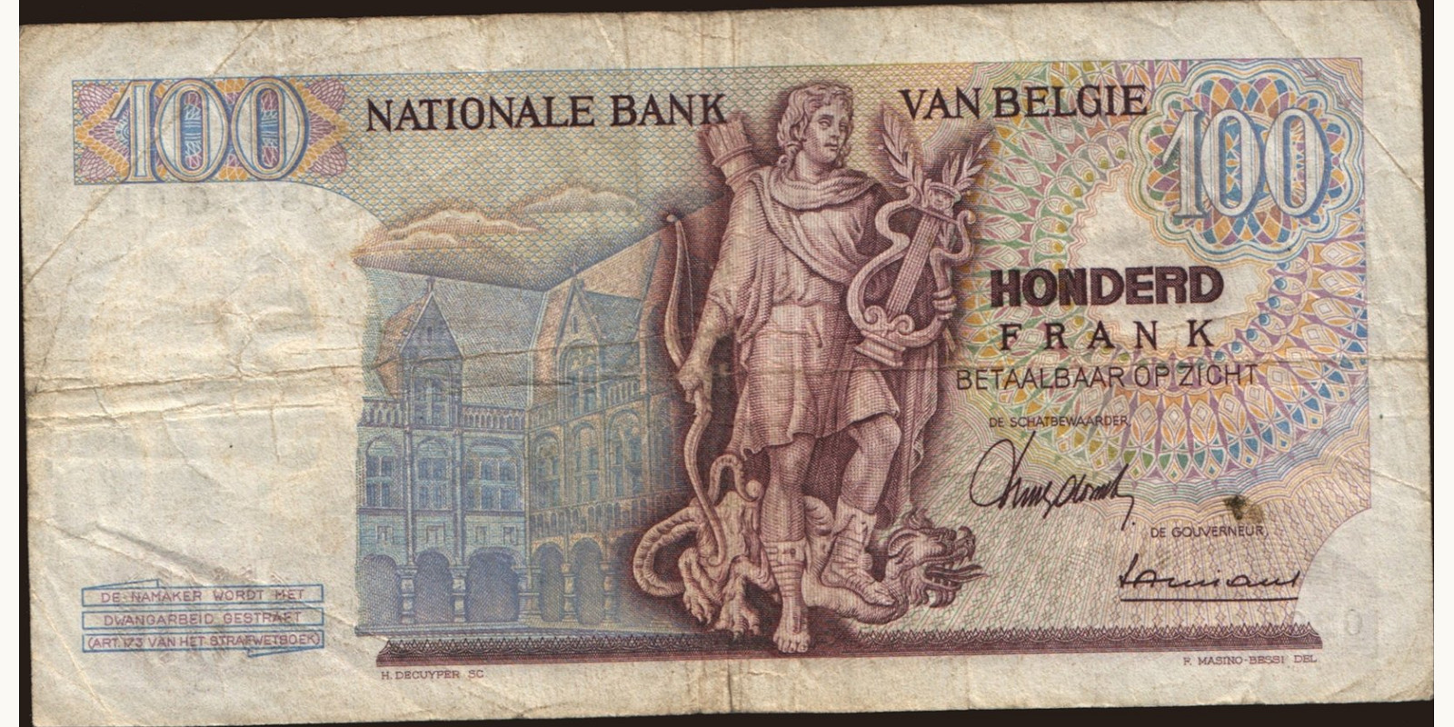 100 franc Бельгия 1962 — Оборотная сторона