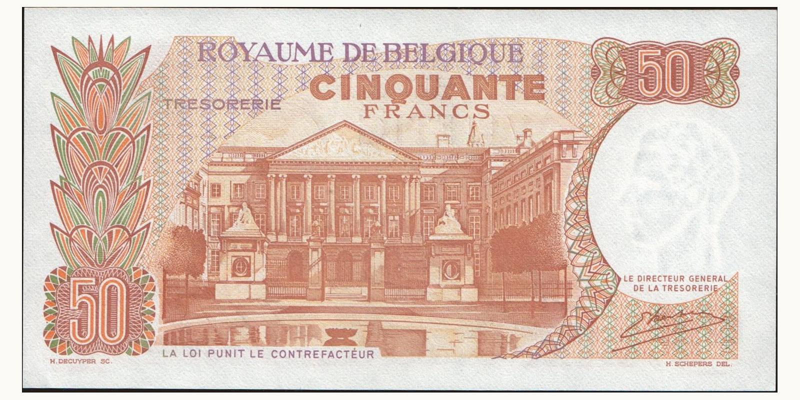 100 franc Бельгия 1966 — Оборотная сторона