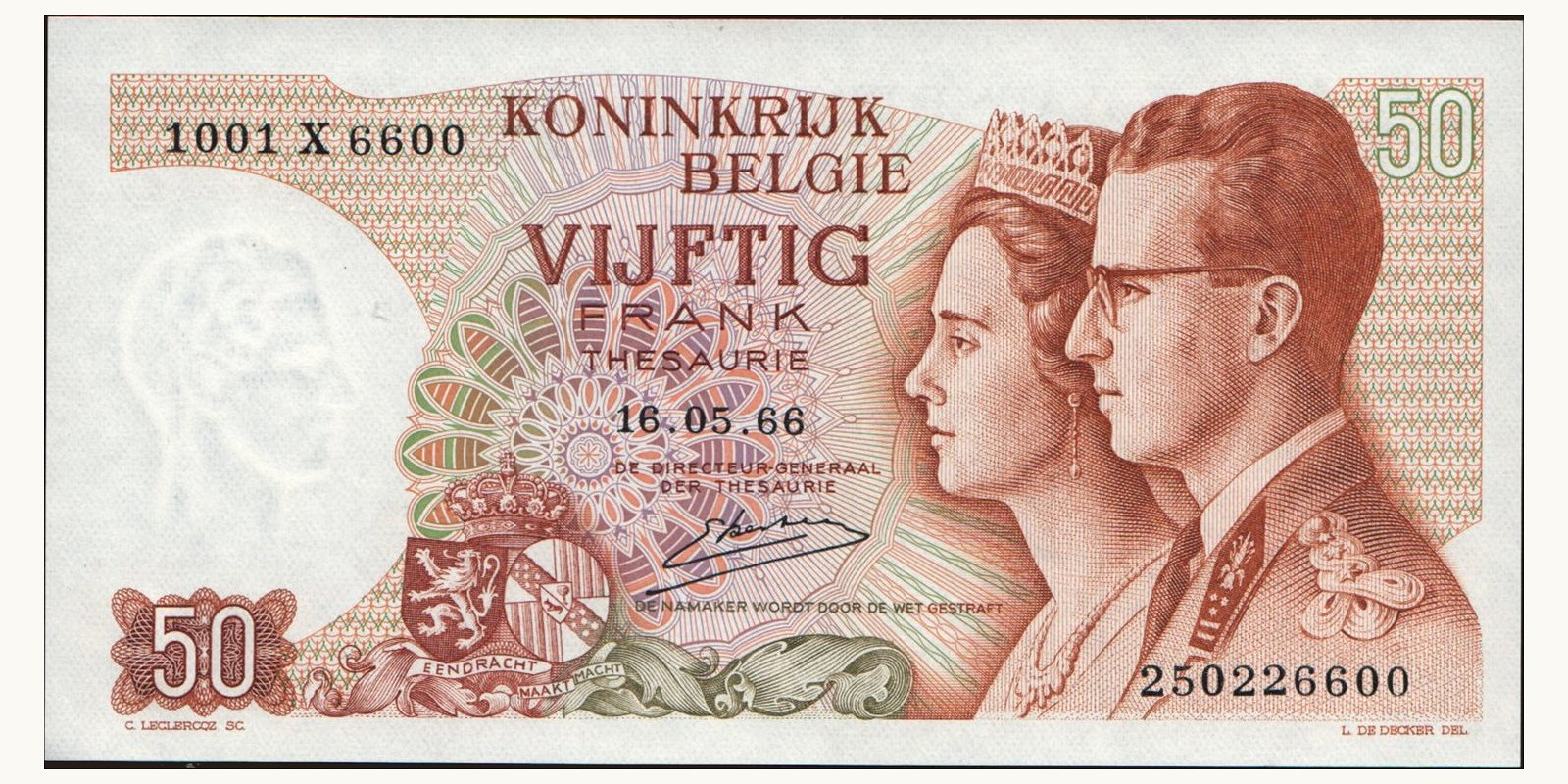 100 franc Бельгия 1966 — Лицевая сторона