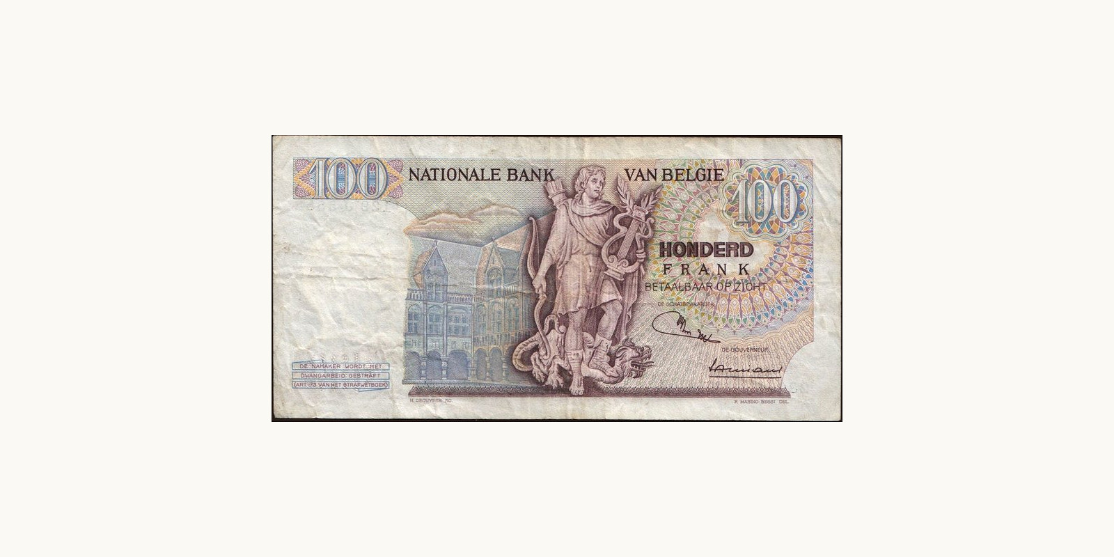 100 franc Бельгия 1970 — Оборотная сторона