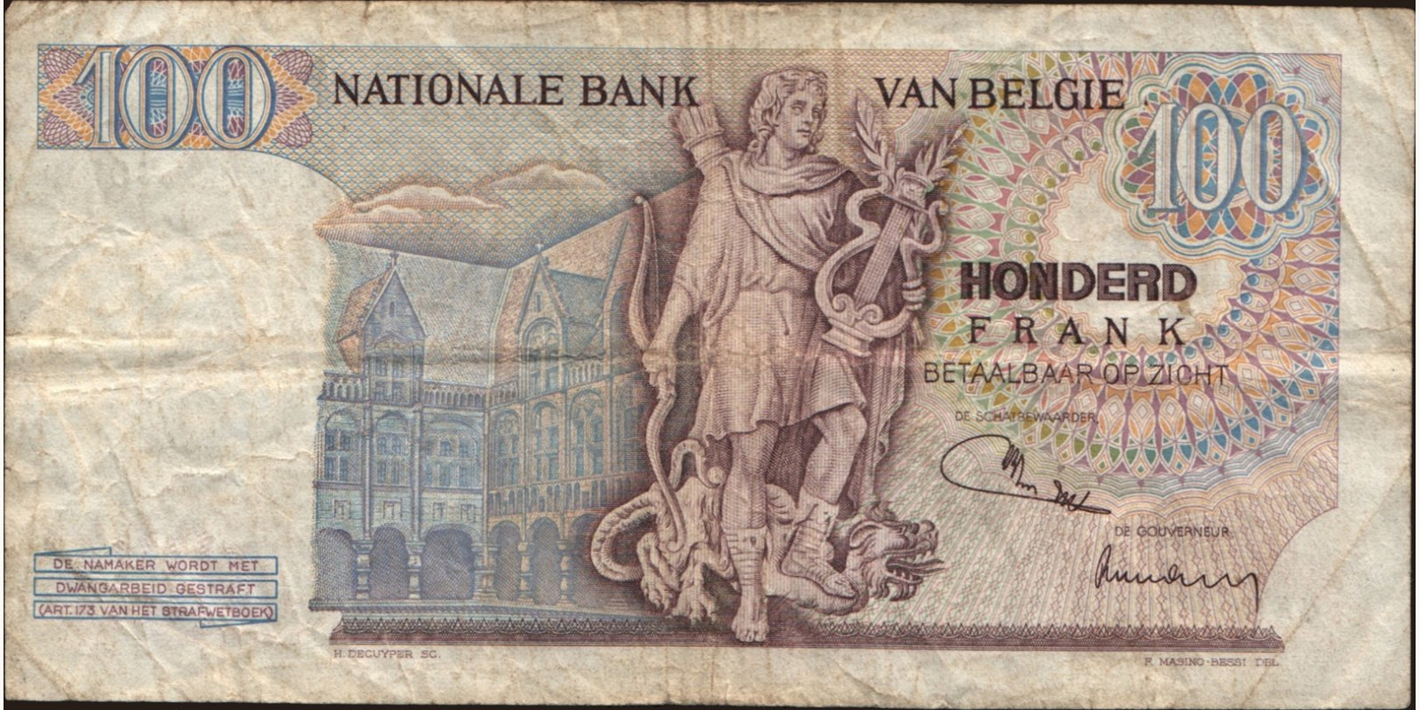 100 franc Бельгия 1972 — Оборотная сторона